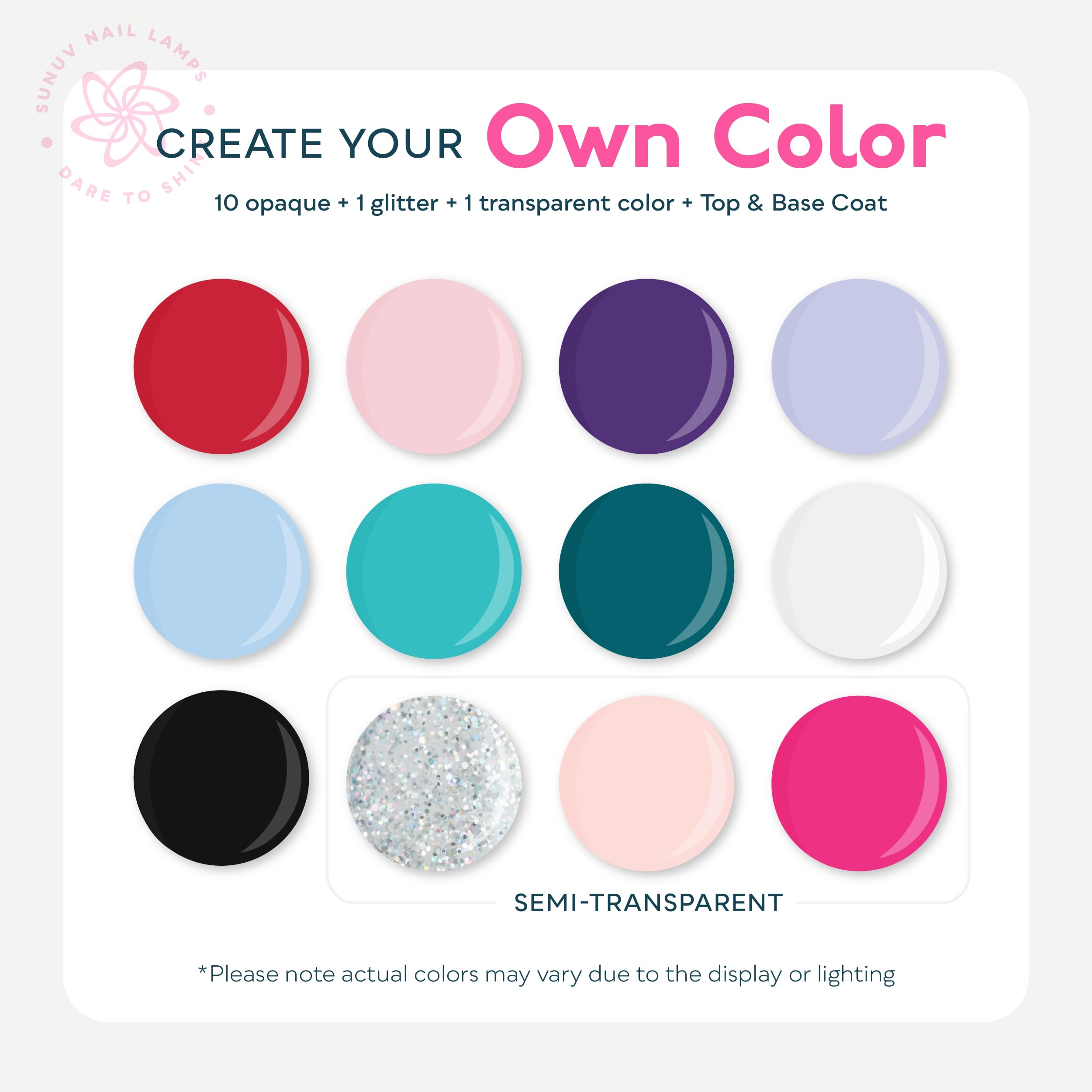 12 colors of Sunuv gel polish set with base and top coat