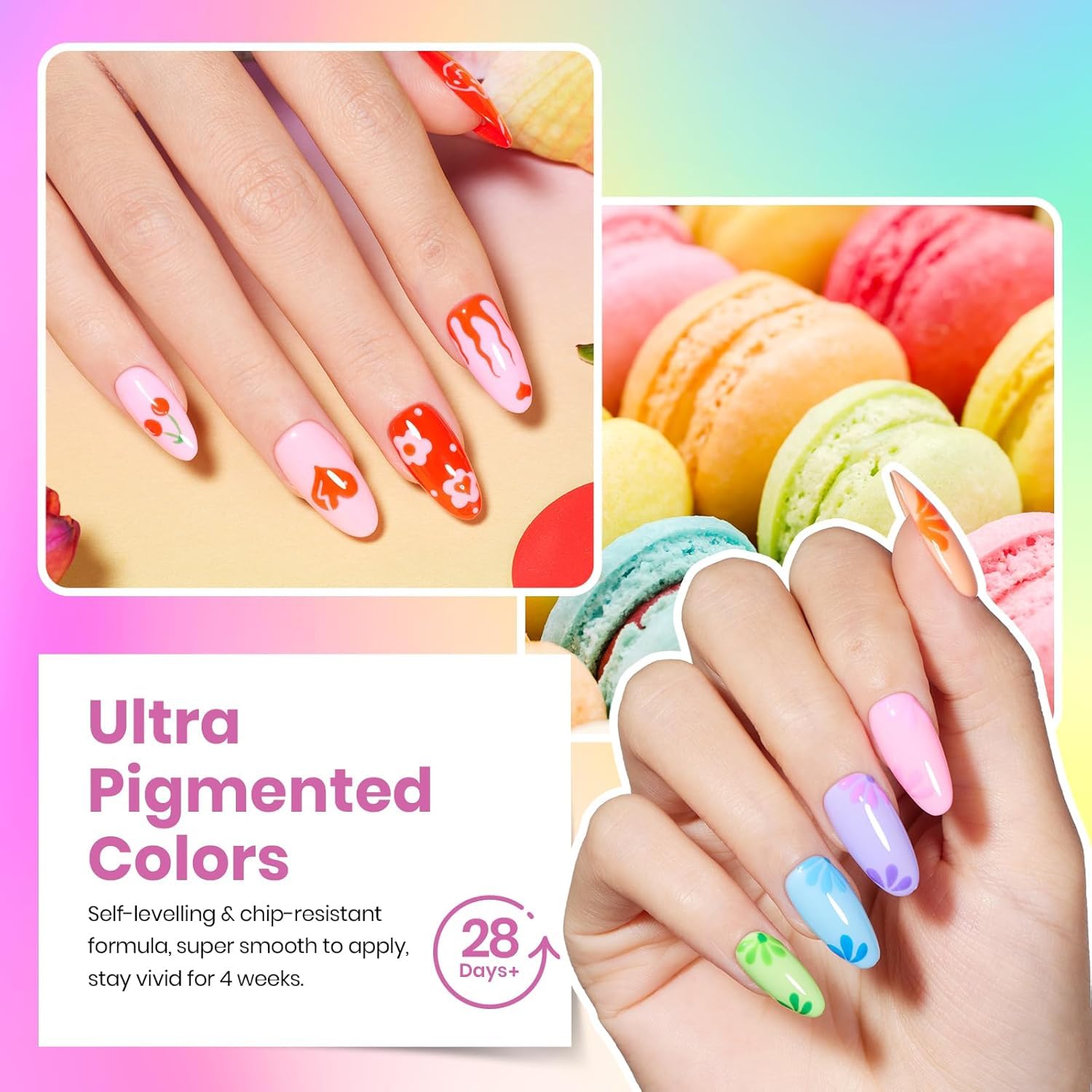 Detailed view of the 36 gel polish colors and manicure tools