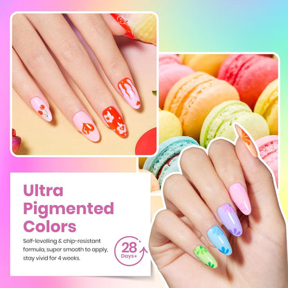 Detailed view of the 36 gel polish colors and manicure tools
