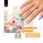 Hand displaying multicolored cat eye velvet nail art created with the Beetles polish set