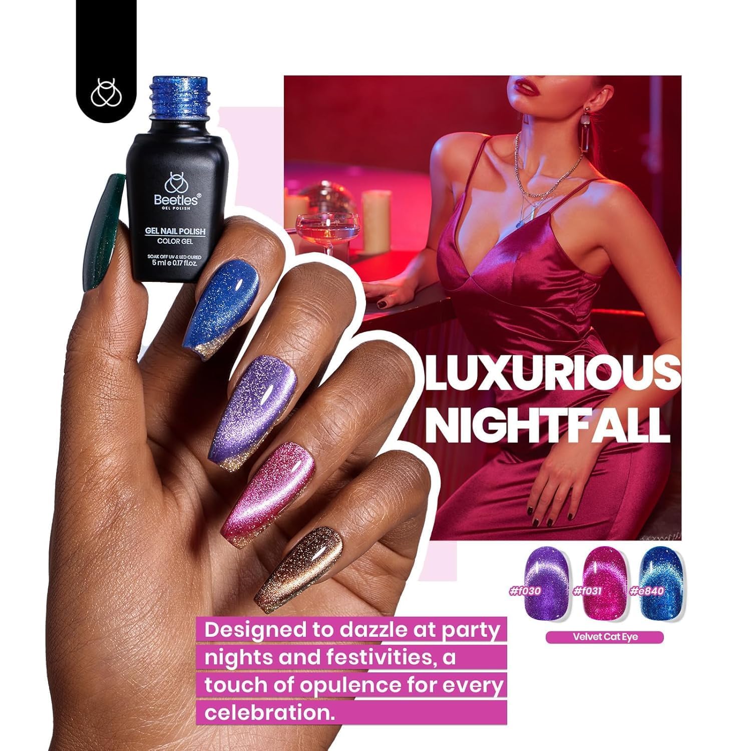 Beetles gel polish kit including magnetic tool and top coats