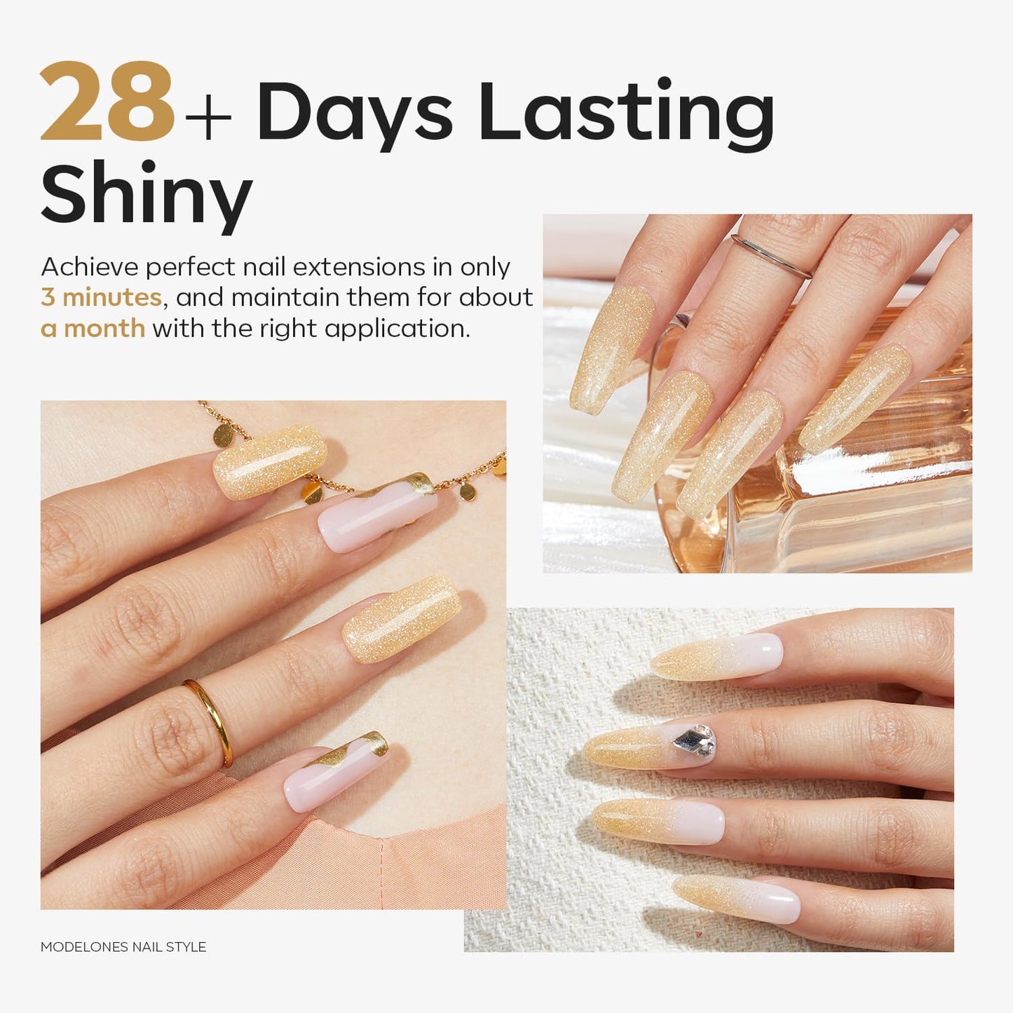 Close up texture of Modelones sparkling gold polygel