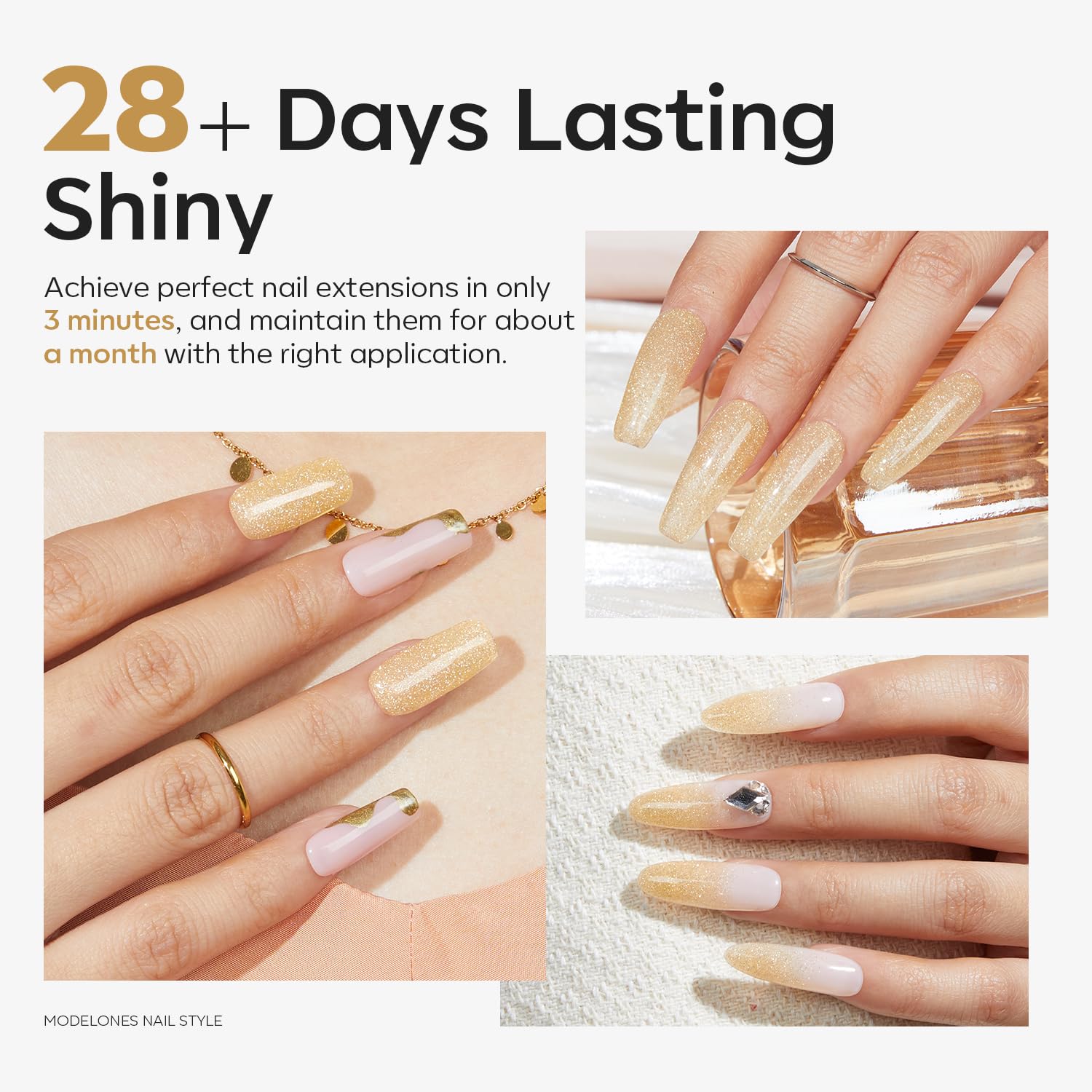 Close up texture of Modelones sparkling gold polygel