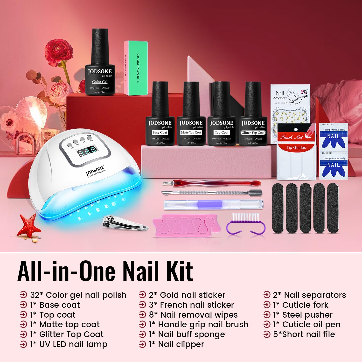 Selection of 32 Jodsone gel polish bottles in various shades