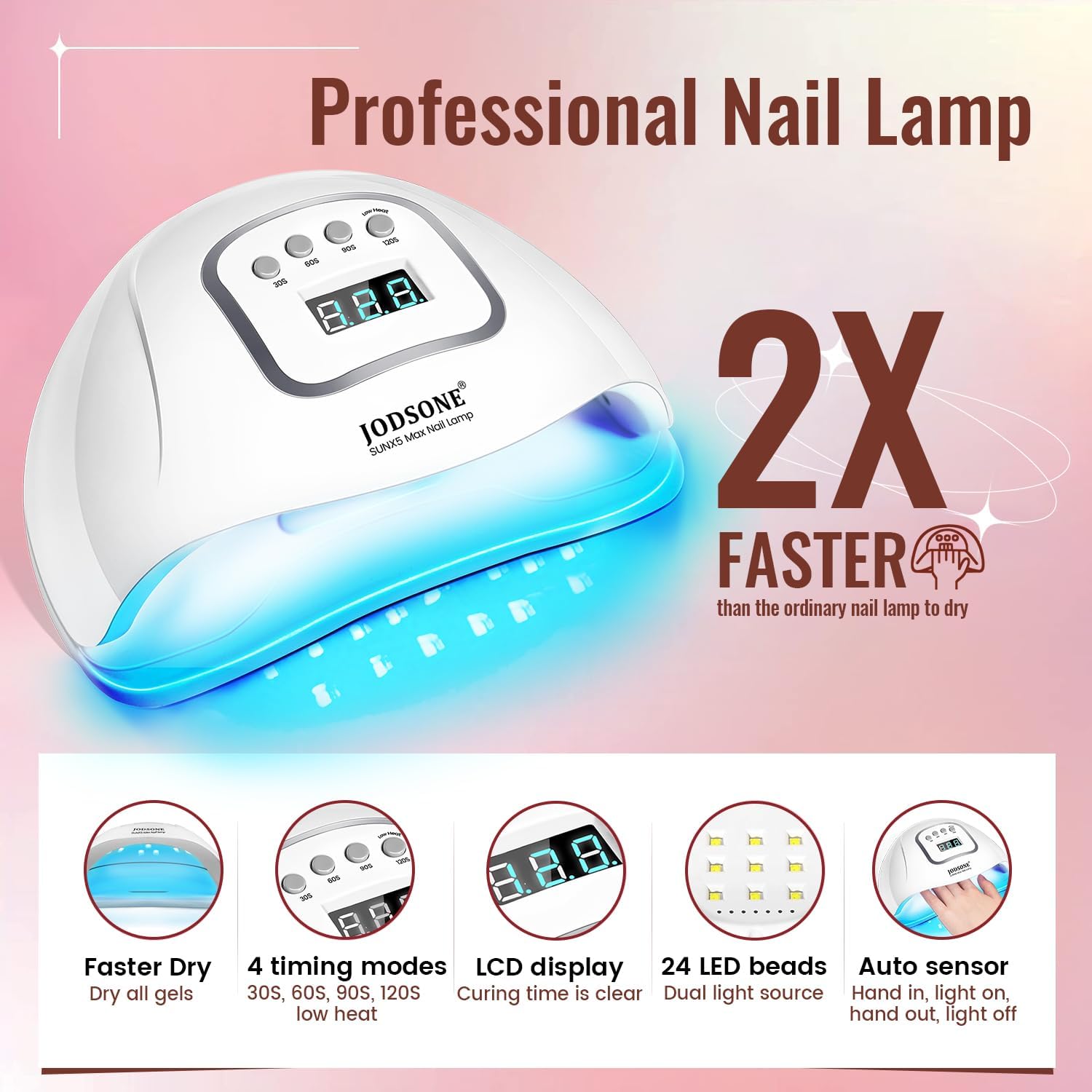 Close up of gel nail polish application with UV lamp curing