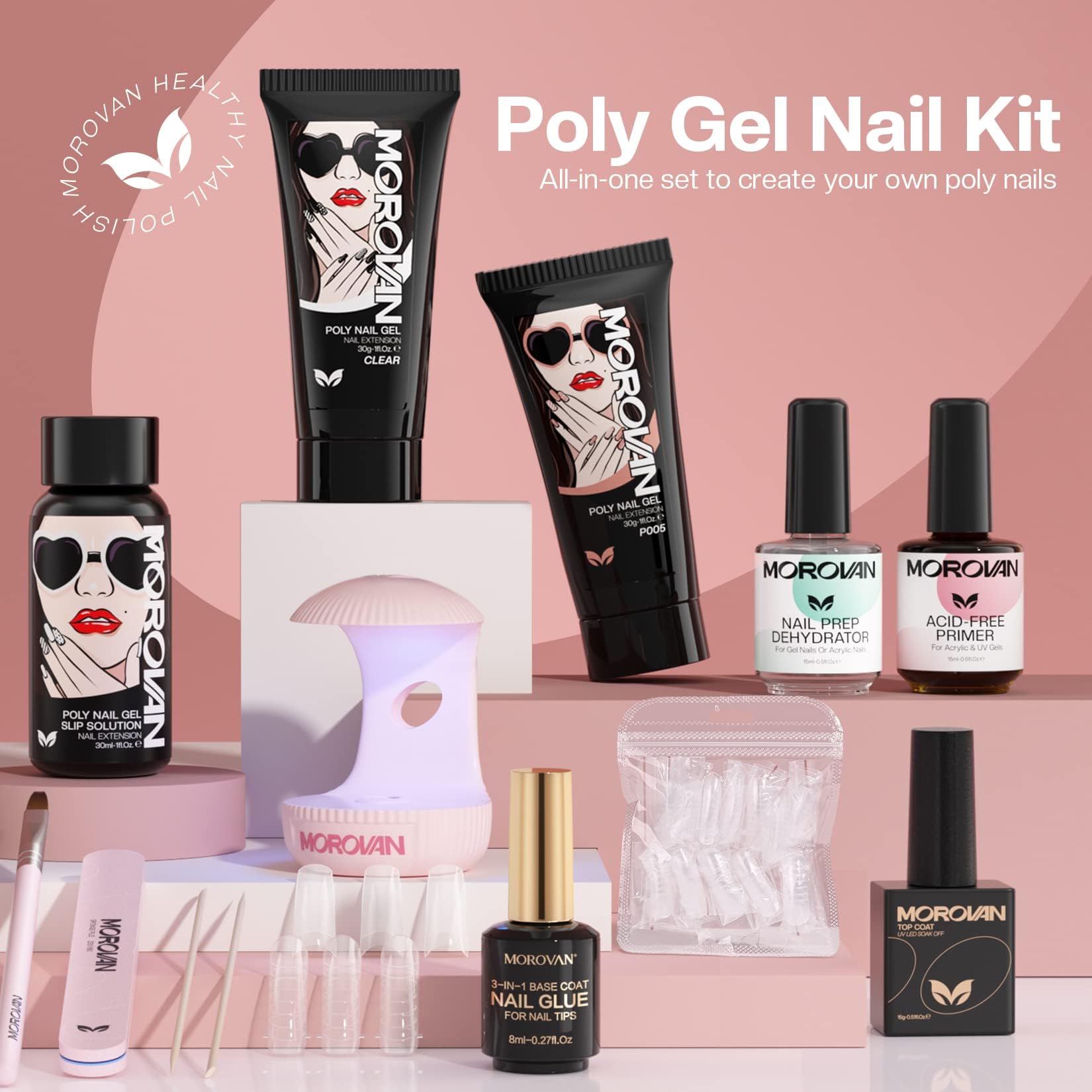 Morovan poly nail gel tubes and application accessories