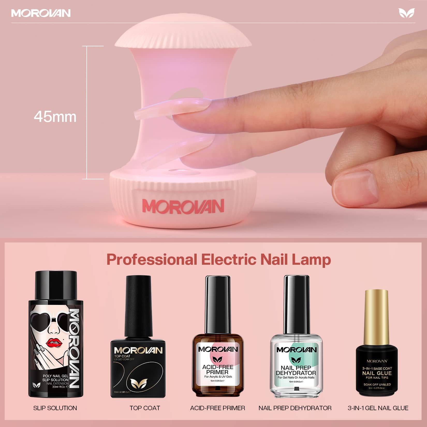 Application tools included in Morovan nail kit