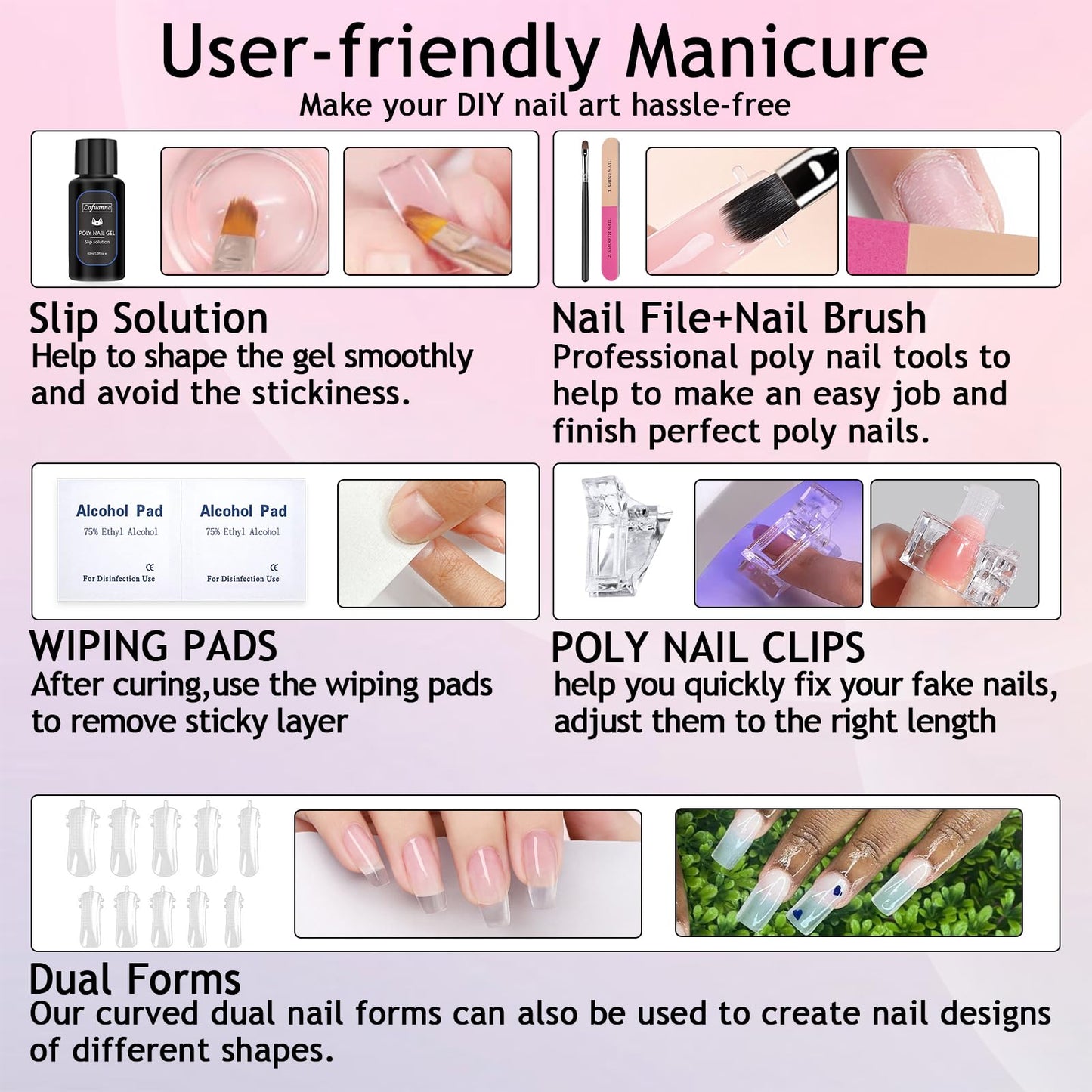 Nude and pink poly gel shades from Lofuanna kit