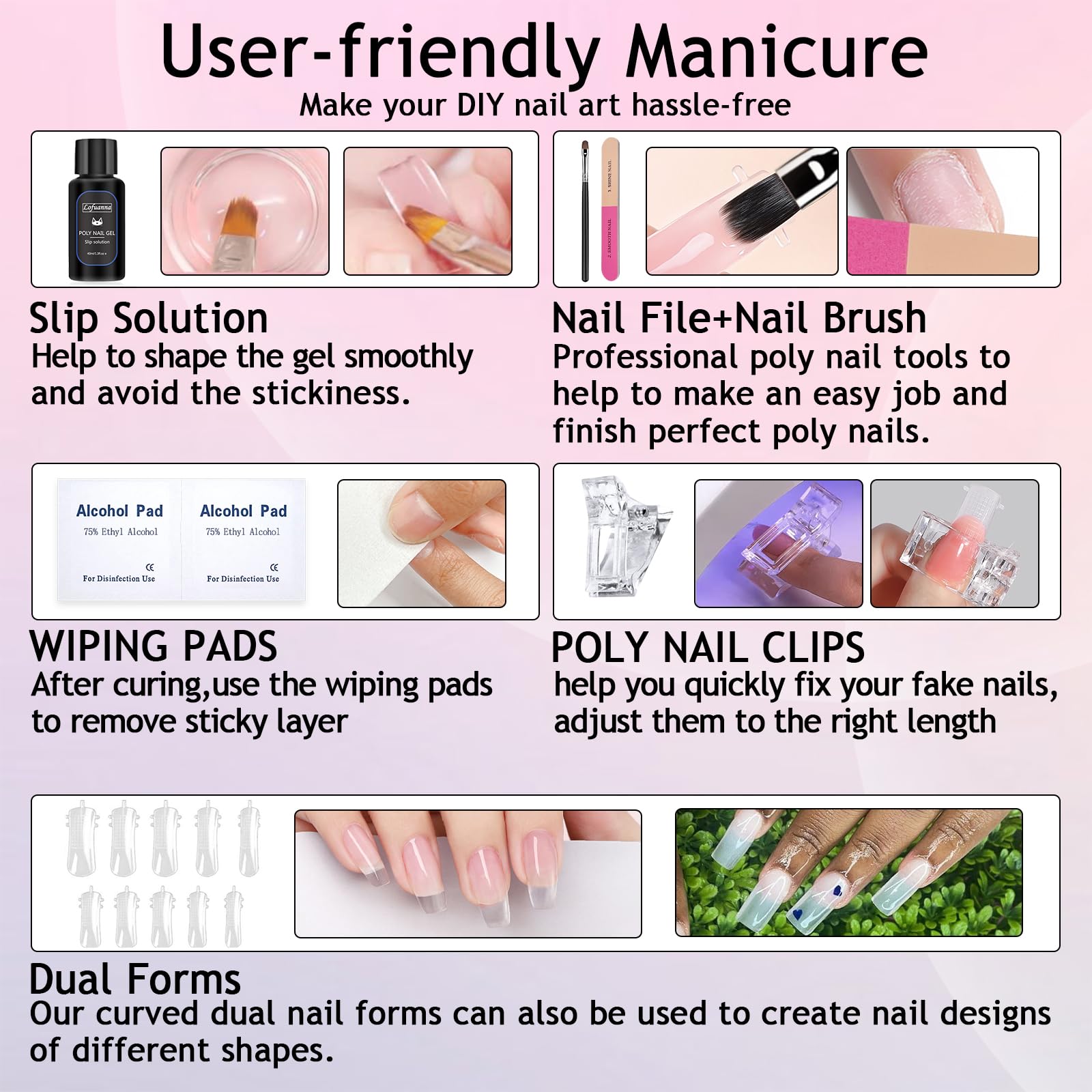 Nude and pink poly gel shades from Lofuanna kit