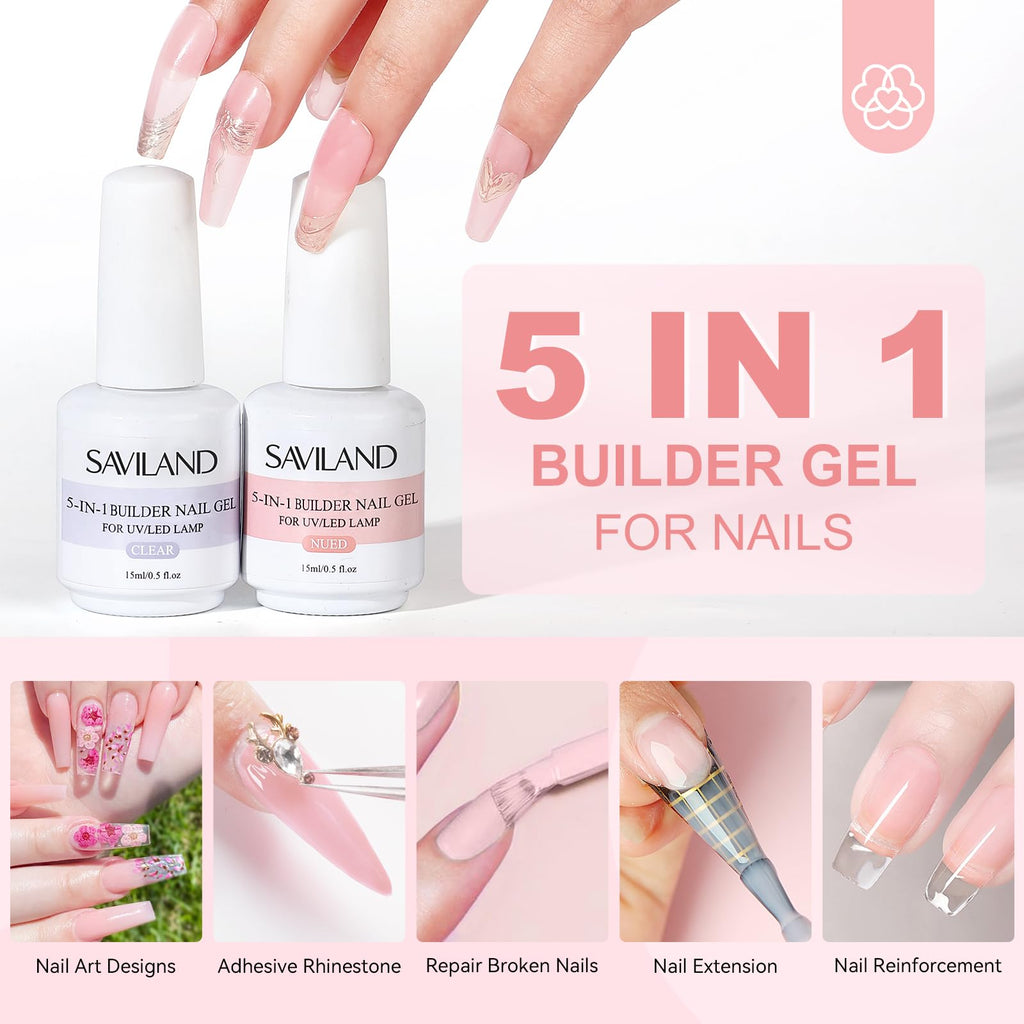 Saviland clear and nude builder gel bottles with 100 nail forms