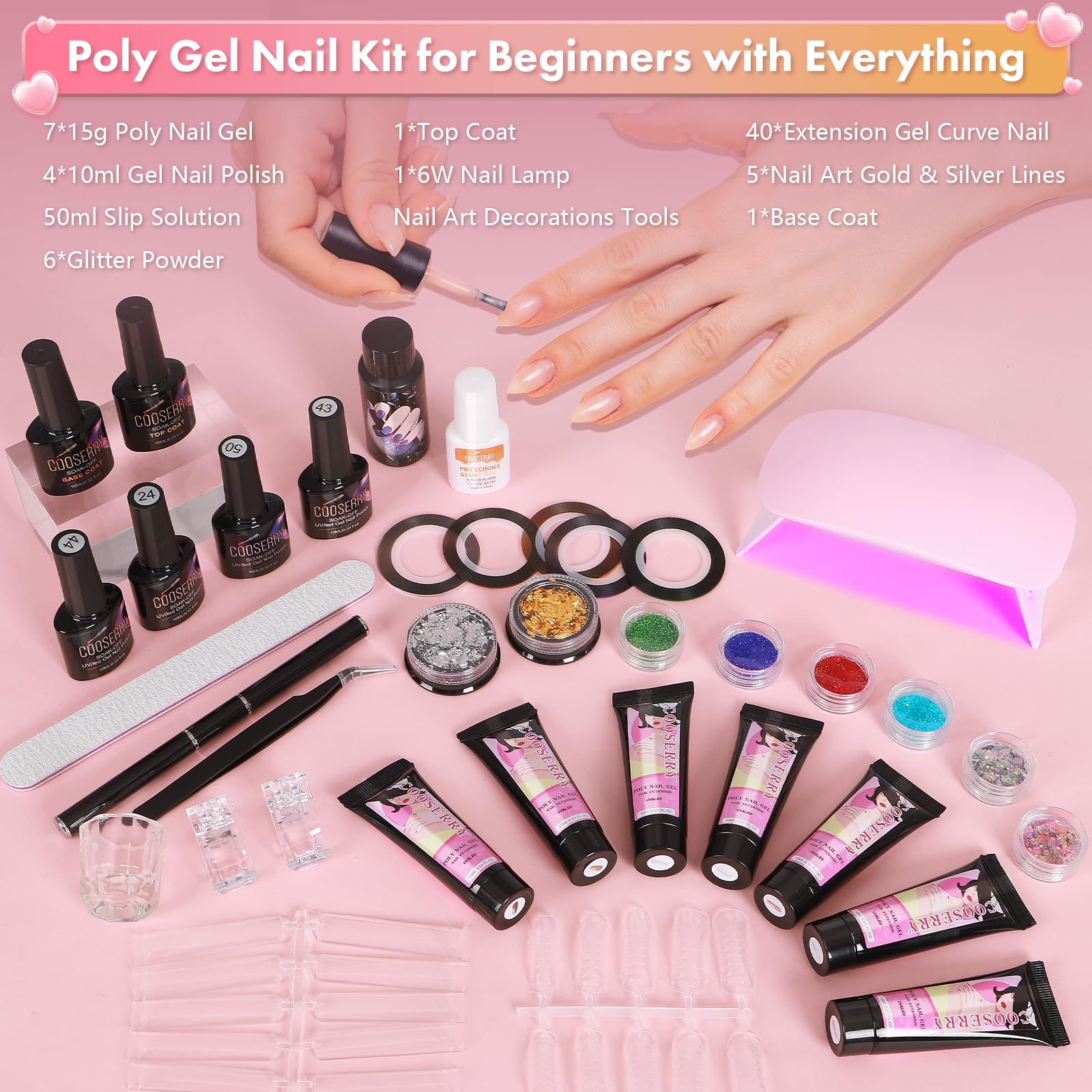 Cooserry nail extension kit with LED lamp and accessories