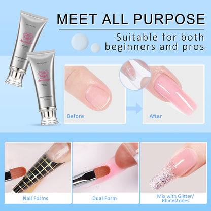 Step-by-step application of Arousar 60g poly gel on natural nails.