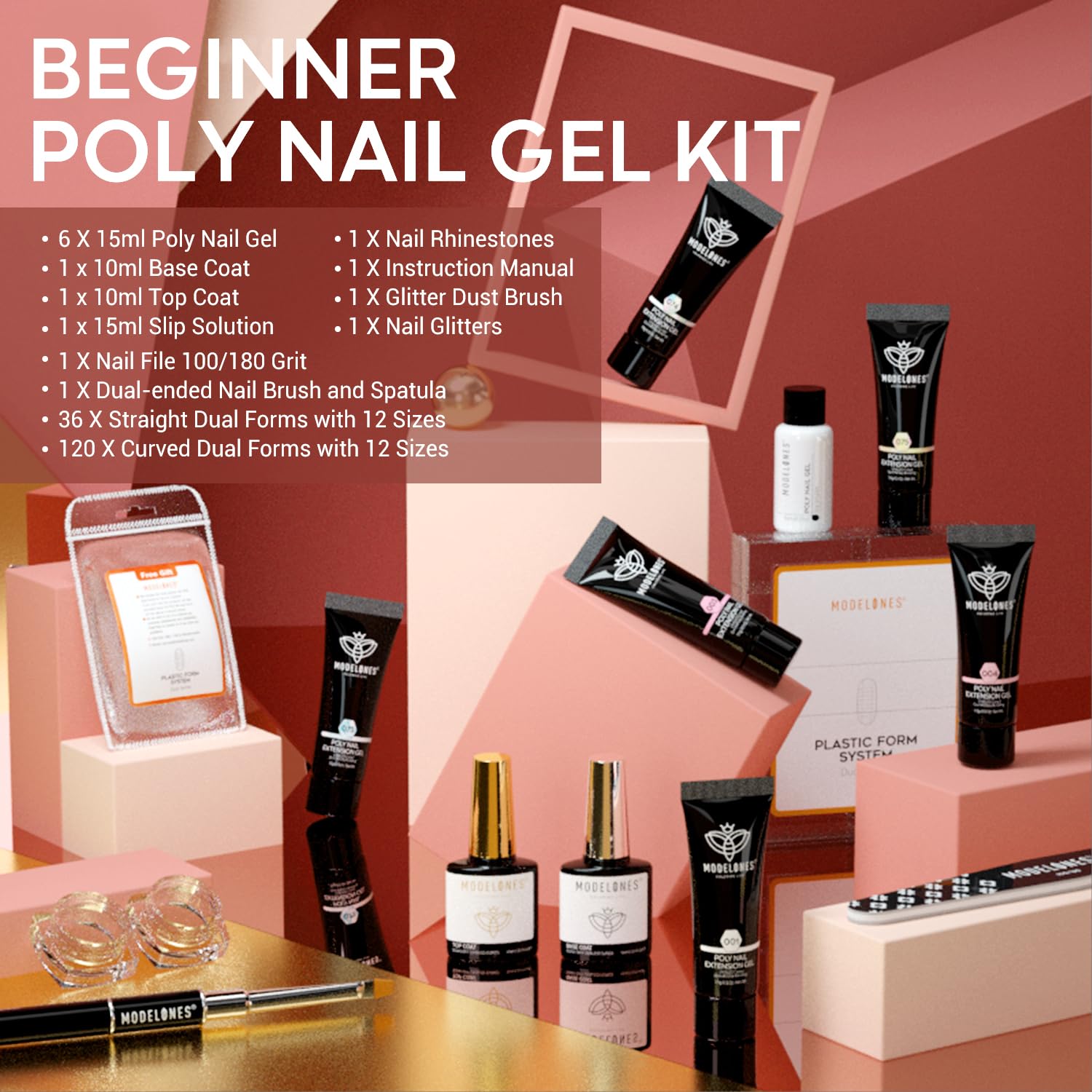 Modelones poly gel kit 6 colors nude gray pink
