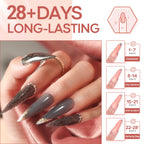 Step-by-step nail extension application using Modelones poly gel.