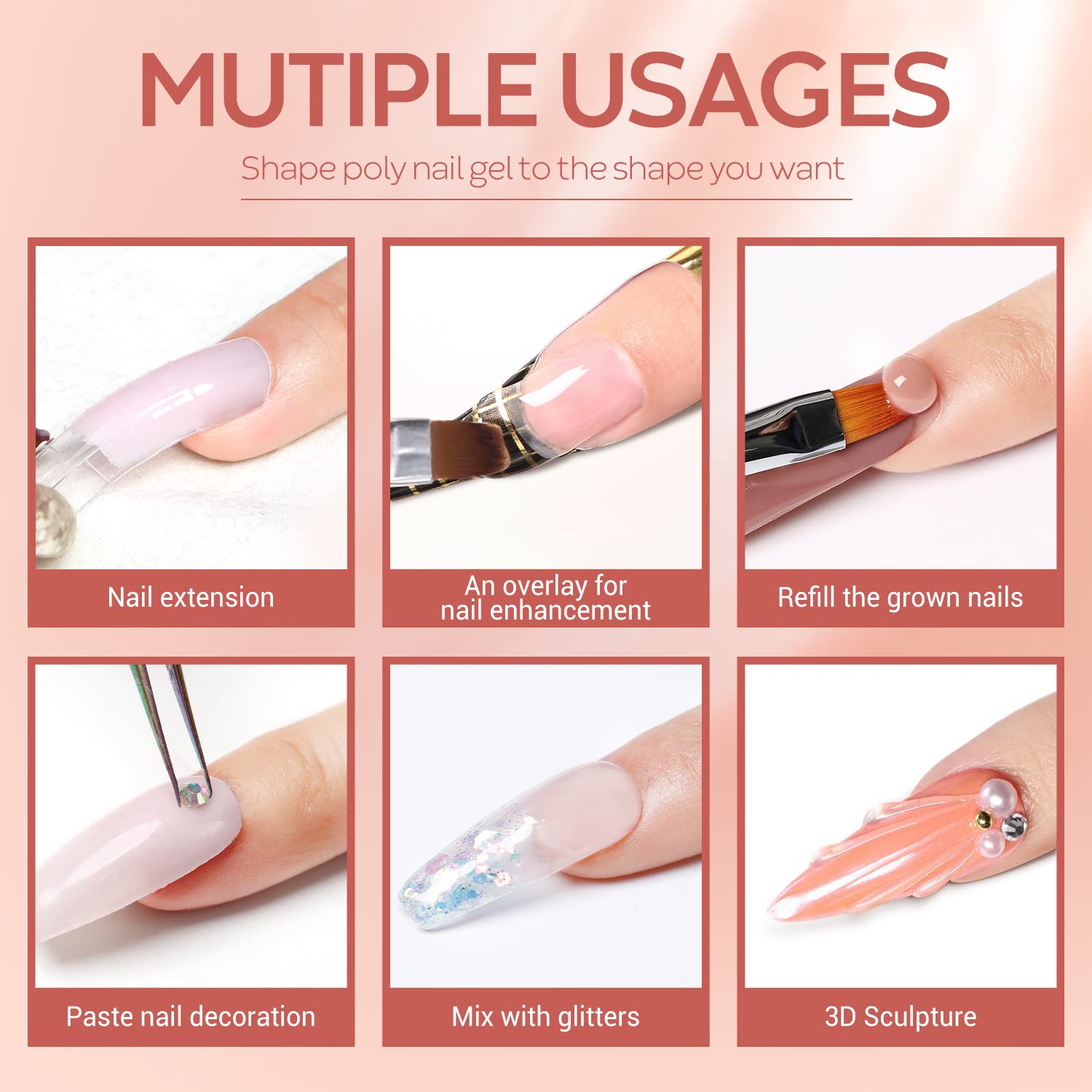 Modelones polygel kit glitter and nude shades