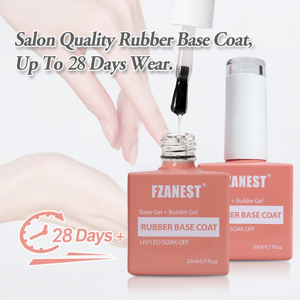 Fzanest 20ml bottle displayed alongside finished glossy manicure results