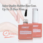 Fzanest 20ml bottle displayed alongside finished glossy manicure results