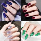 Finished poly nail gel extension manicure on hand