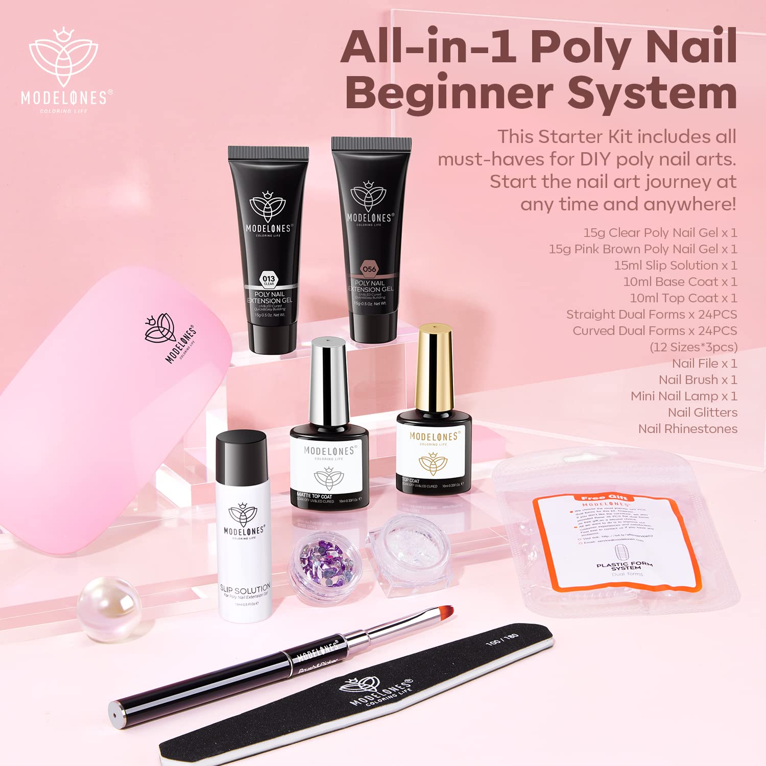 Modelones nail extension kit components including slip solution