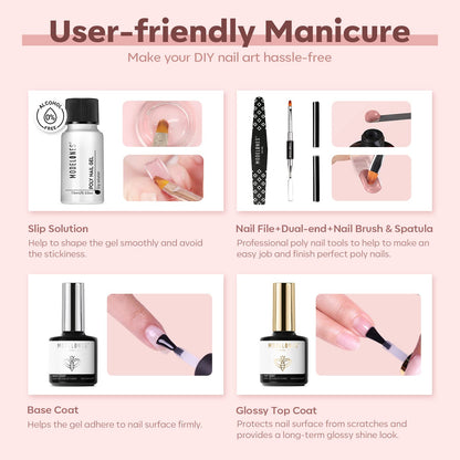 Poly nail gel kit packaging and contents view