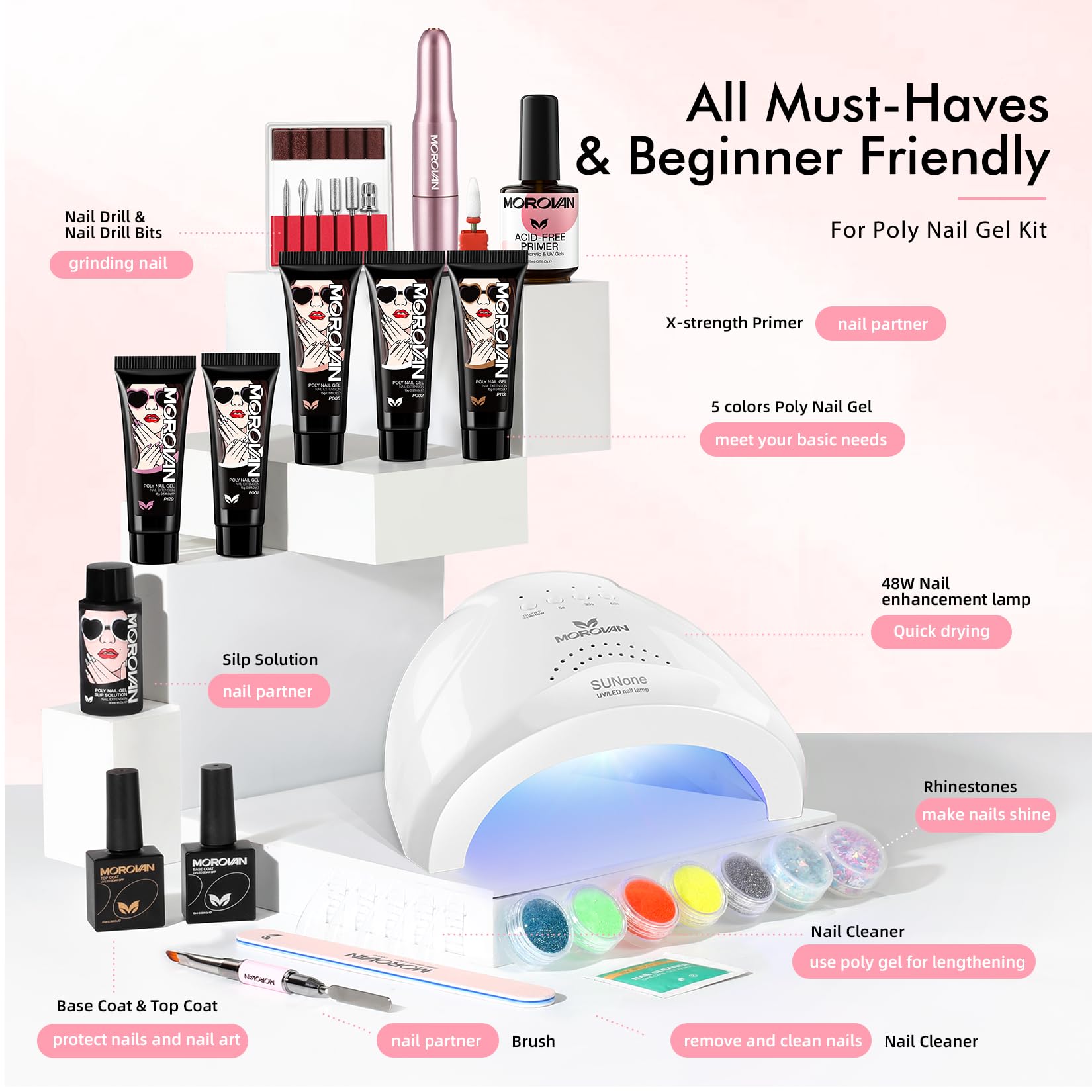 Professional Morovan poly gel nail extension starter set