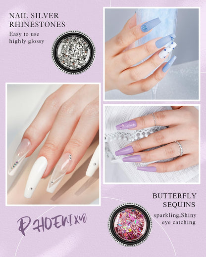 Full set of Phoenixy nail extension kit contents displayed