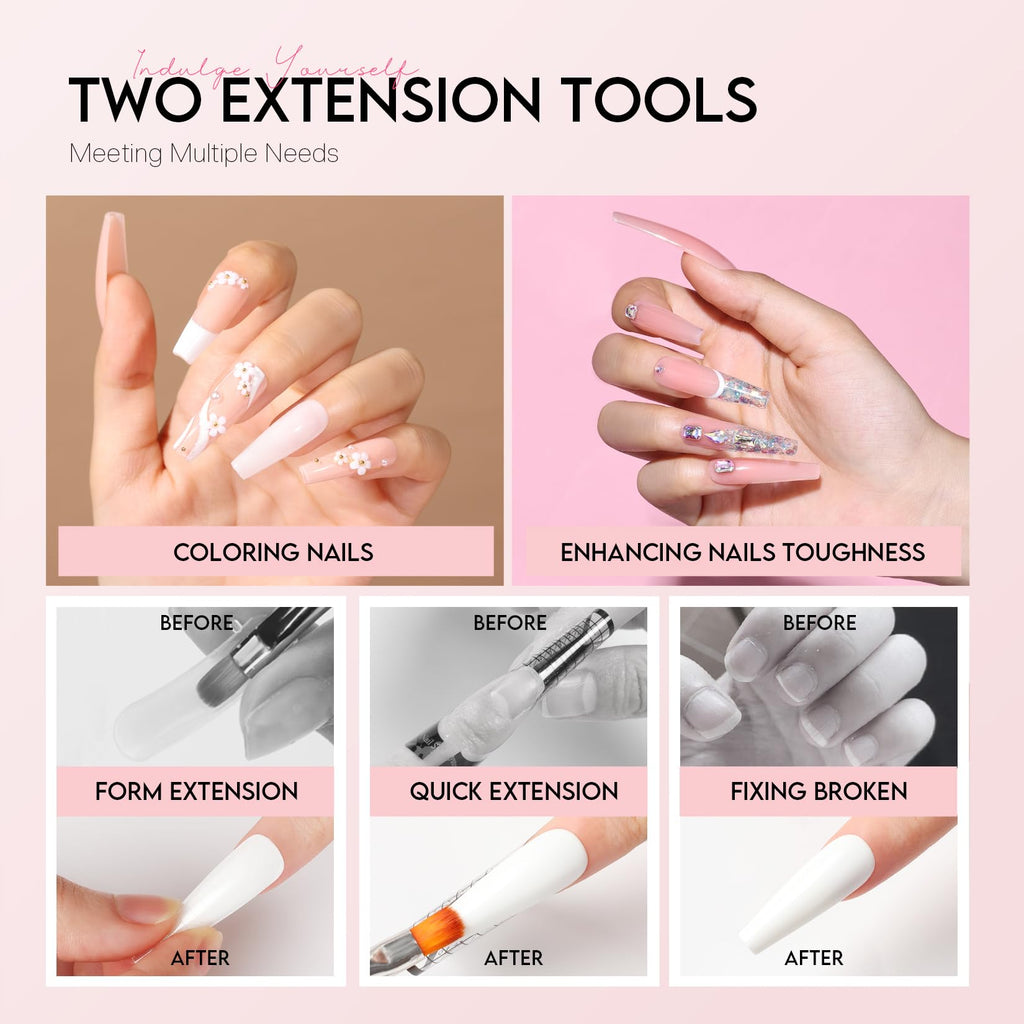 Step-by-step application using dual forms and poly gel on a hand