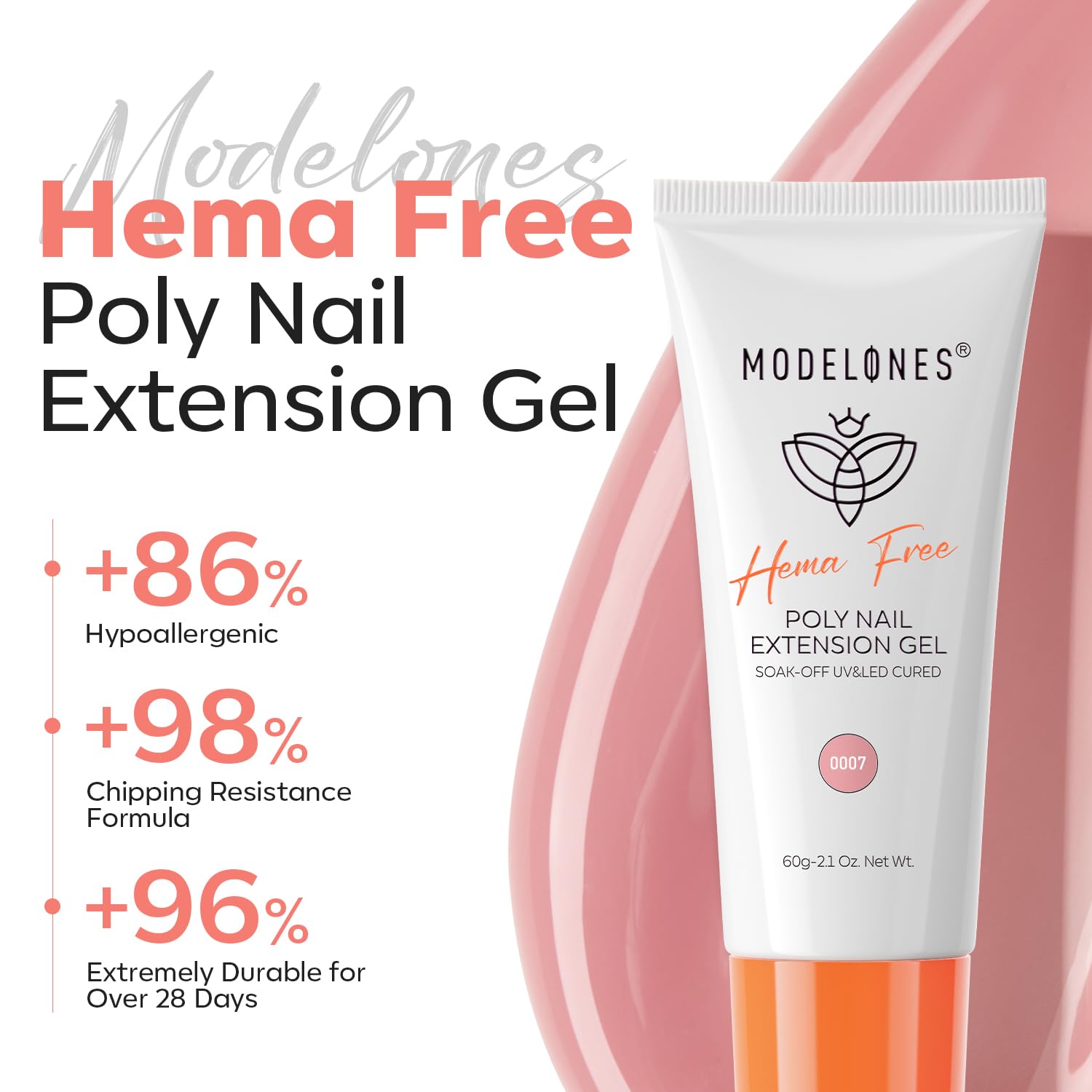 Modelones Peach Heart Pink poly nail gel texture demonstration