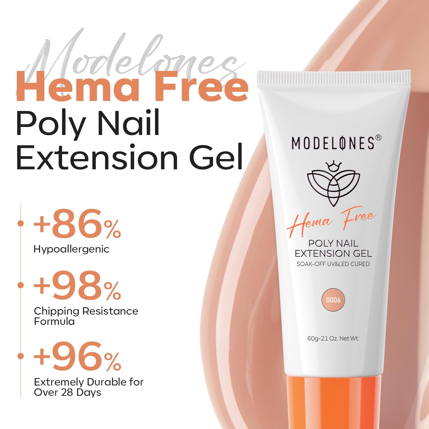 Close up of Modelones nude beige poly extension gel texture