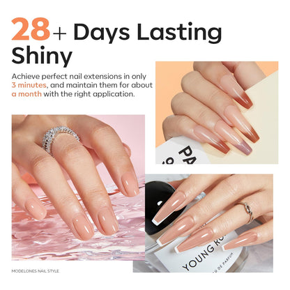 Modelones poly nail gel tube next to professional nail brushes