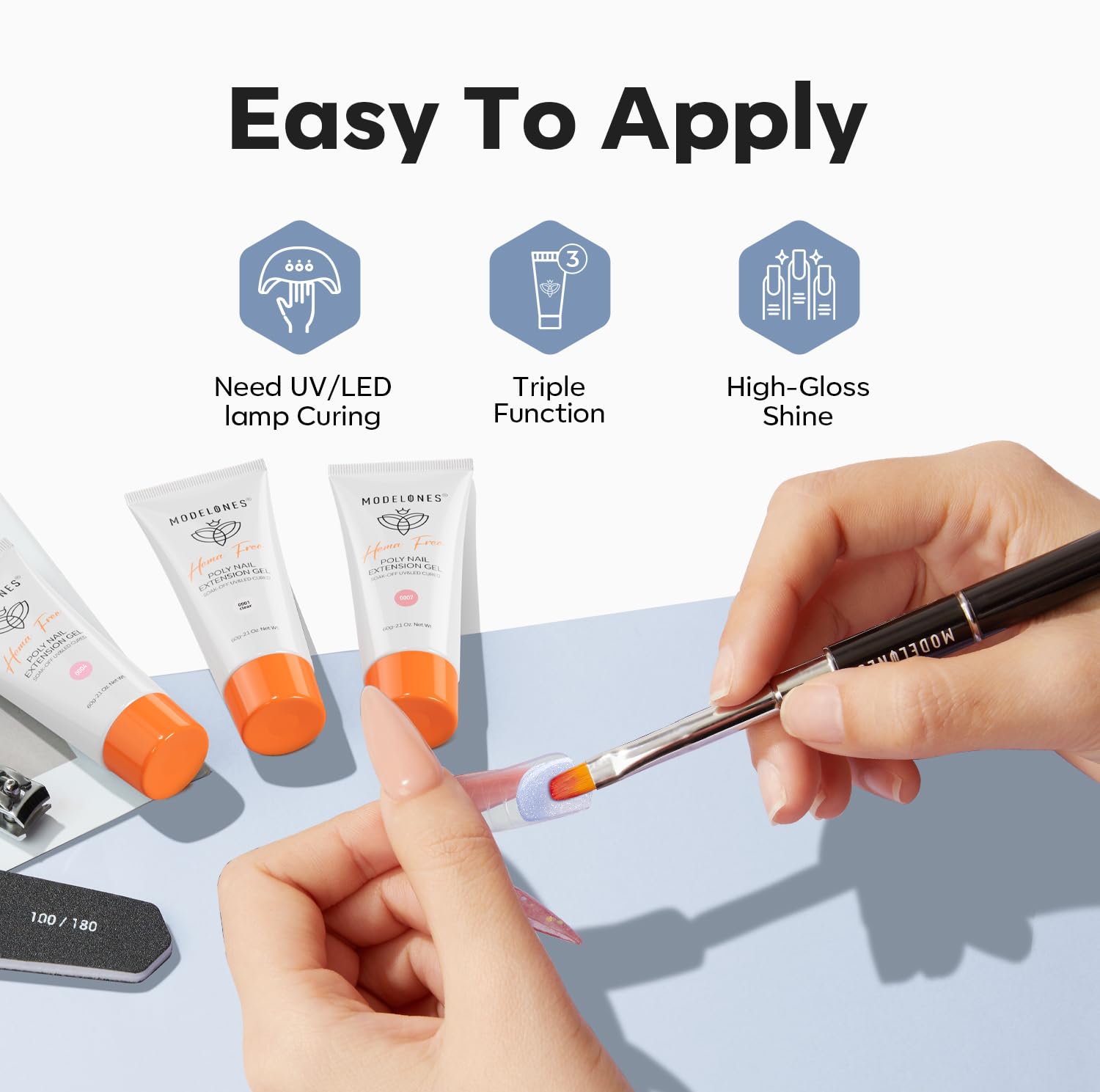 Applying Modelones Glacial Shimmer gel with brush