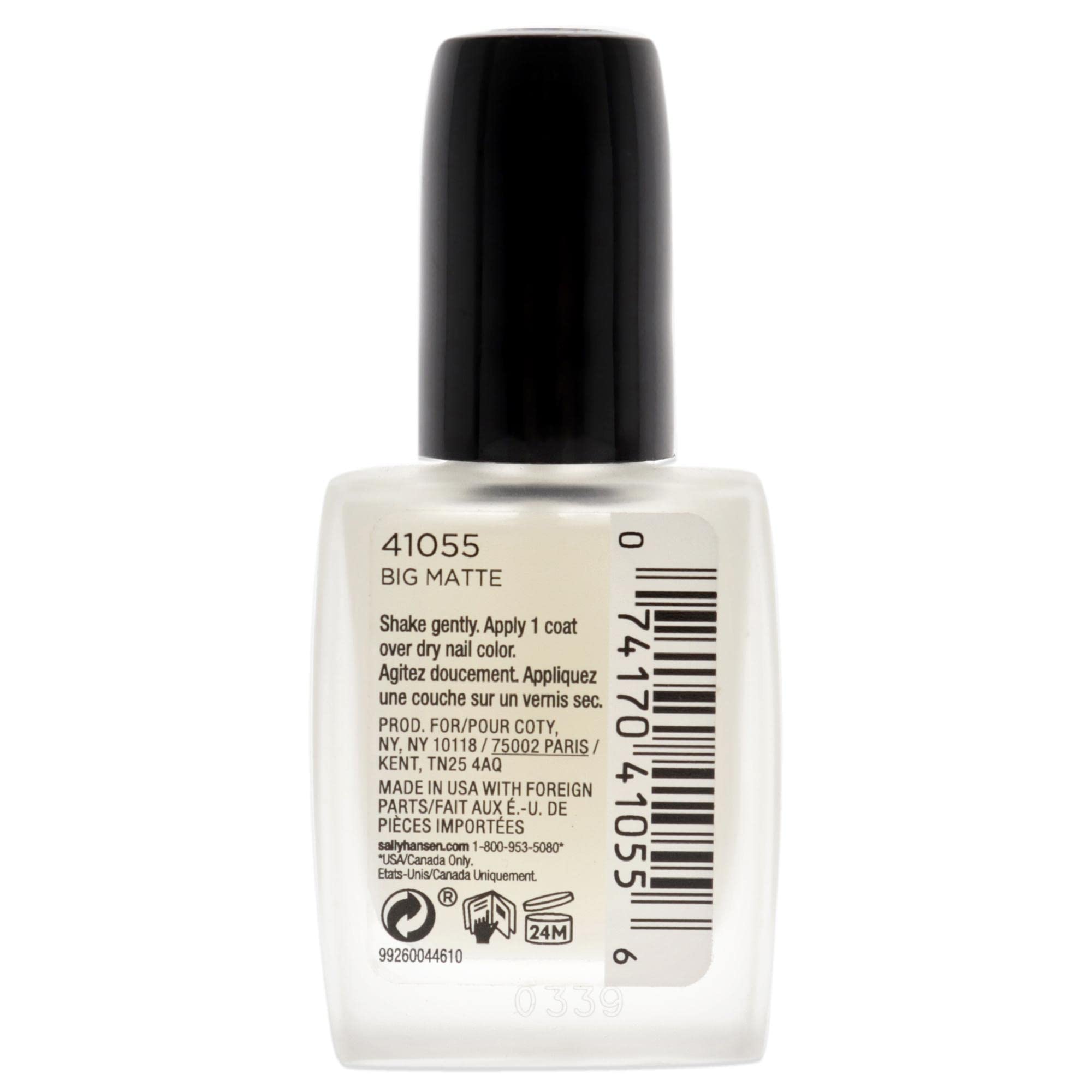 Close up of Sally Hansen Big Matte Top Coat application on nails