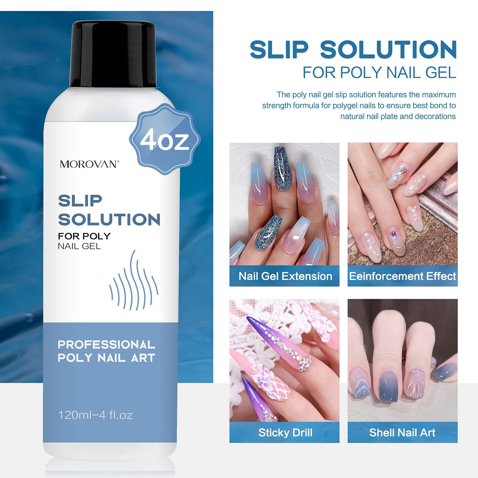 Morovan nail liquid applied to poly gel brush