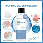 Stylized flat lay of the slip solution bottle with nail art tools
