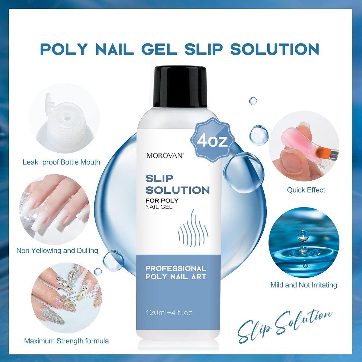 Stylized flat lay of the slip solution bottle with nail art tools