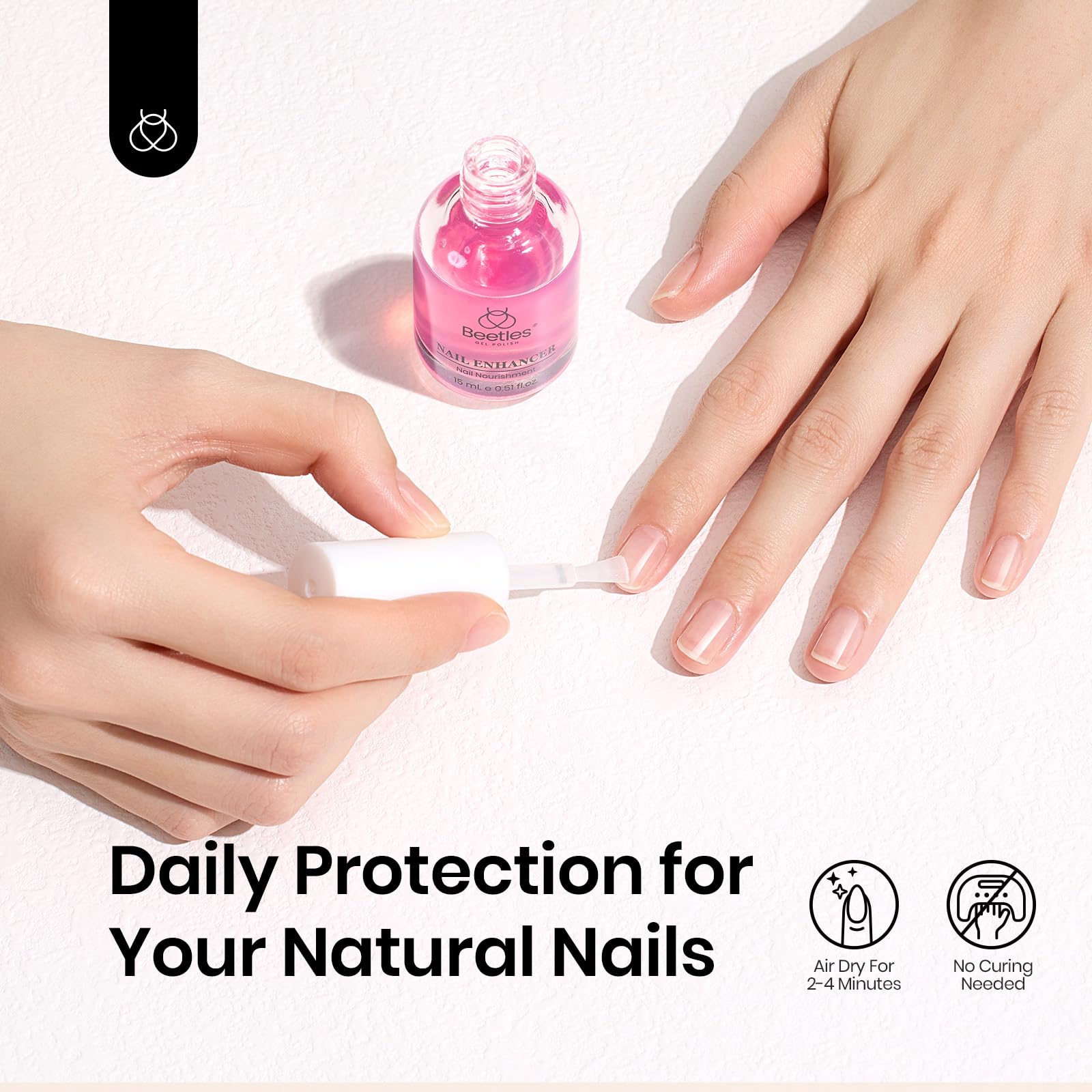 Close up of Beetles 15ml nail strengthener bottle label