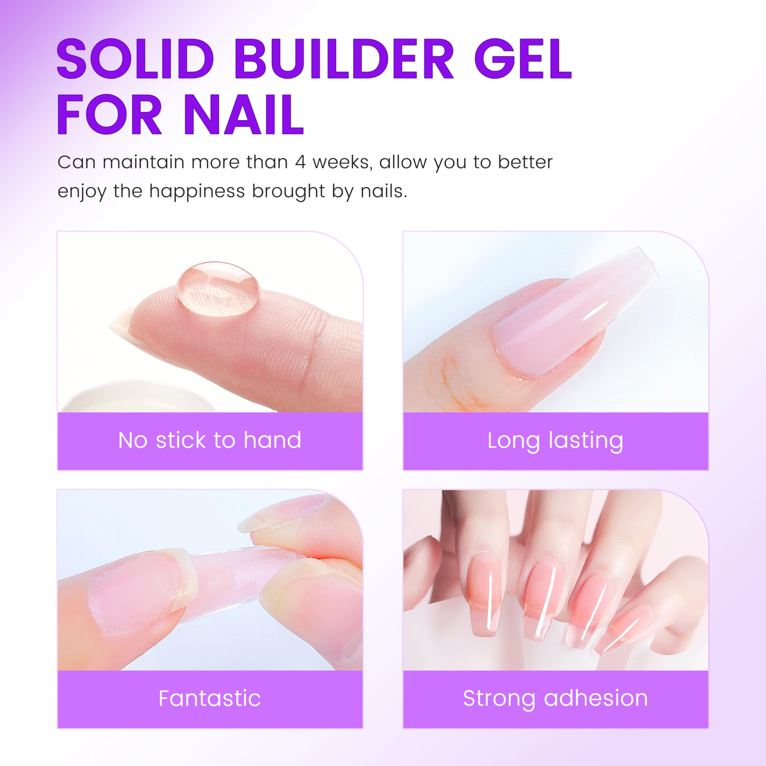 Solid pink builder gel texture for nail extensions