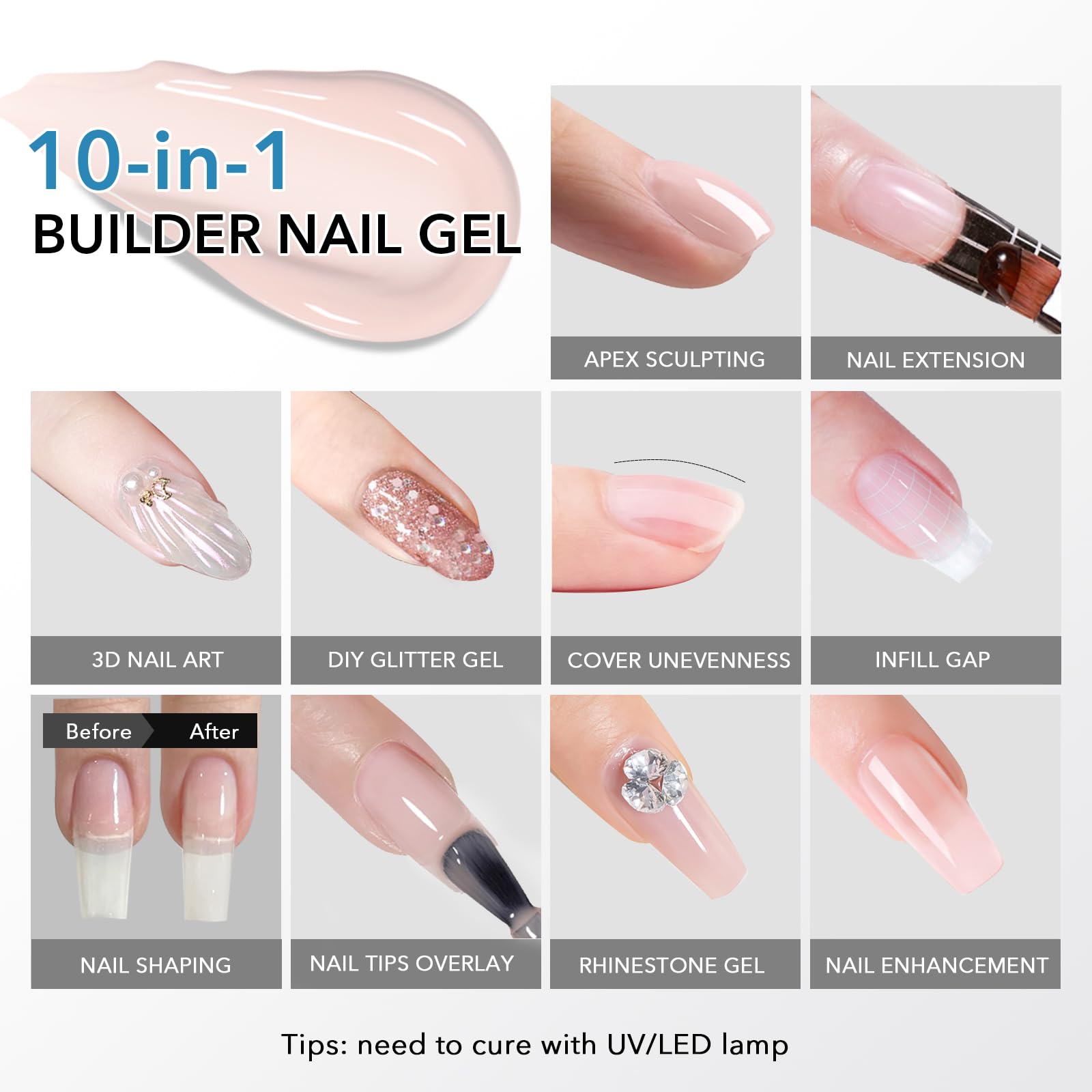 Close up of 15ml white builder gel packaging