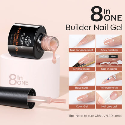 Close up of Modelones builder gel brush and consistency