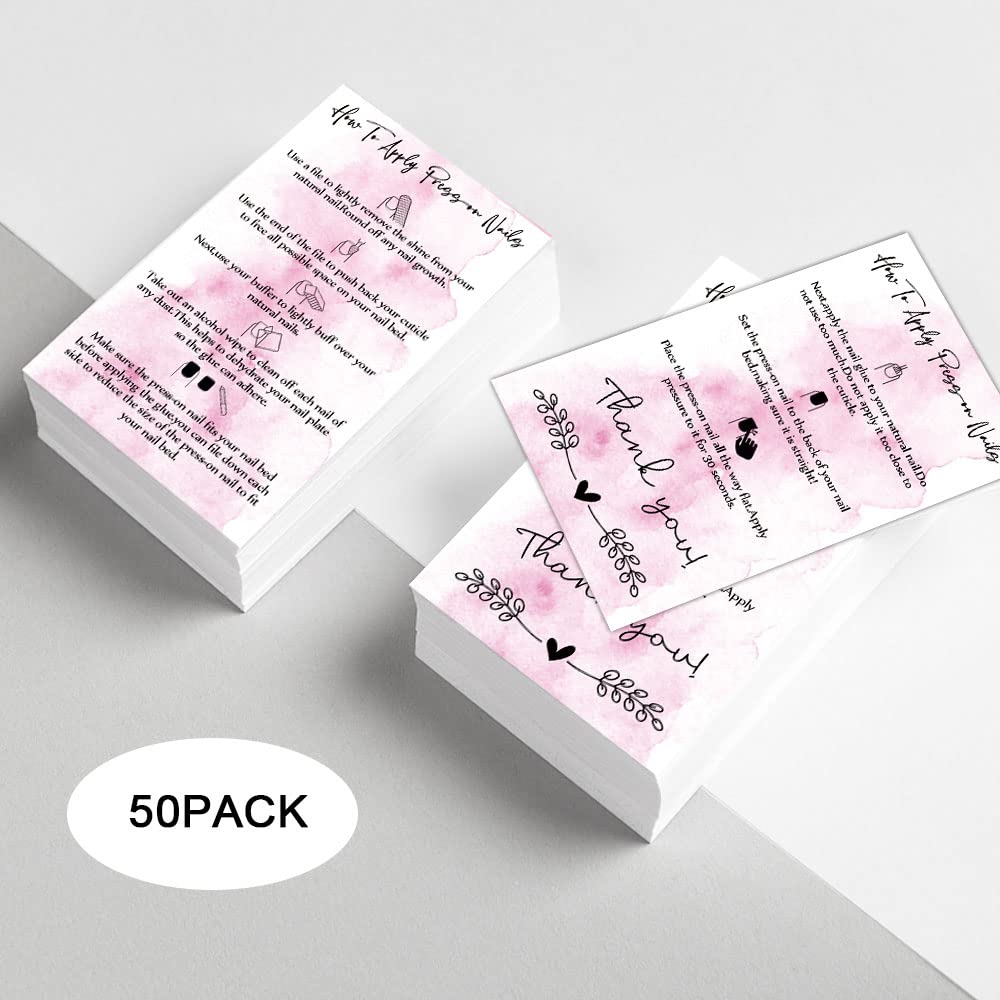 Double sided press on nail aftercare instruction cards 50 pack