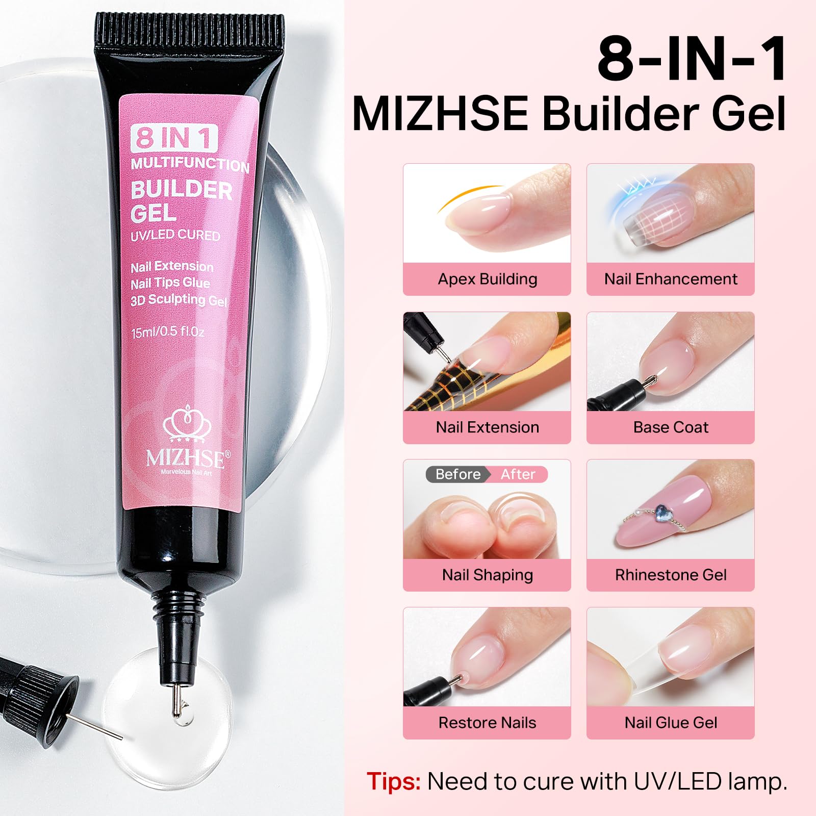 Mizhse builder gel used for nail extension application