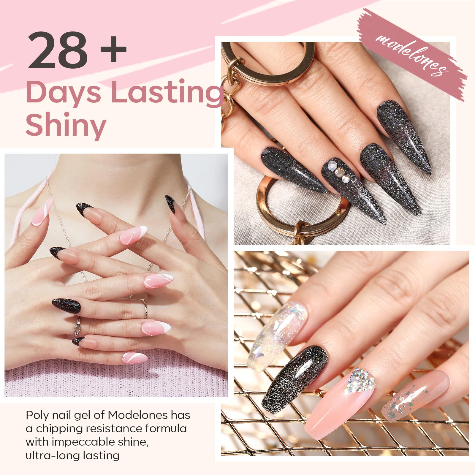 Six various shades of Modelones poly nail gel