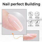 Close-up of Tomicca 7-in-1 clear builder gel texture displaying its self-leveling consistency on a nail swatch.