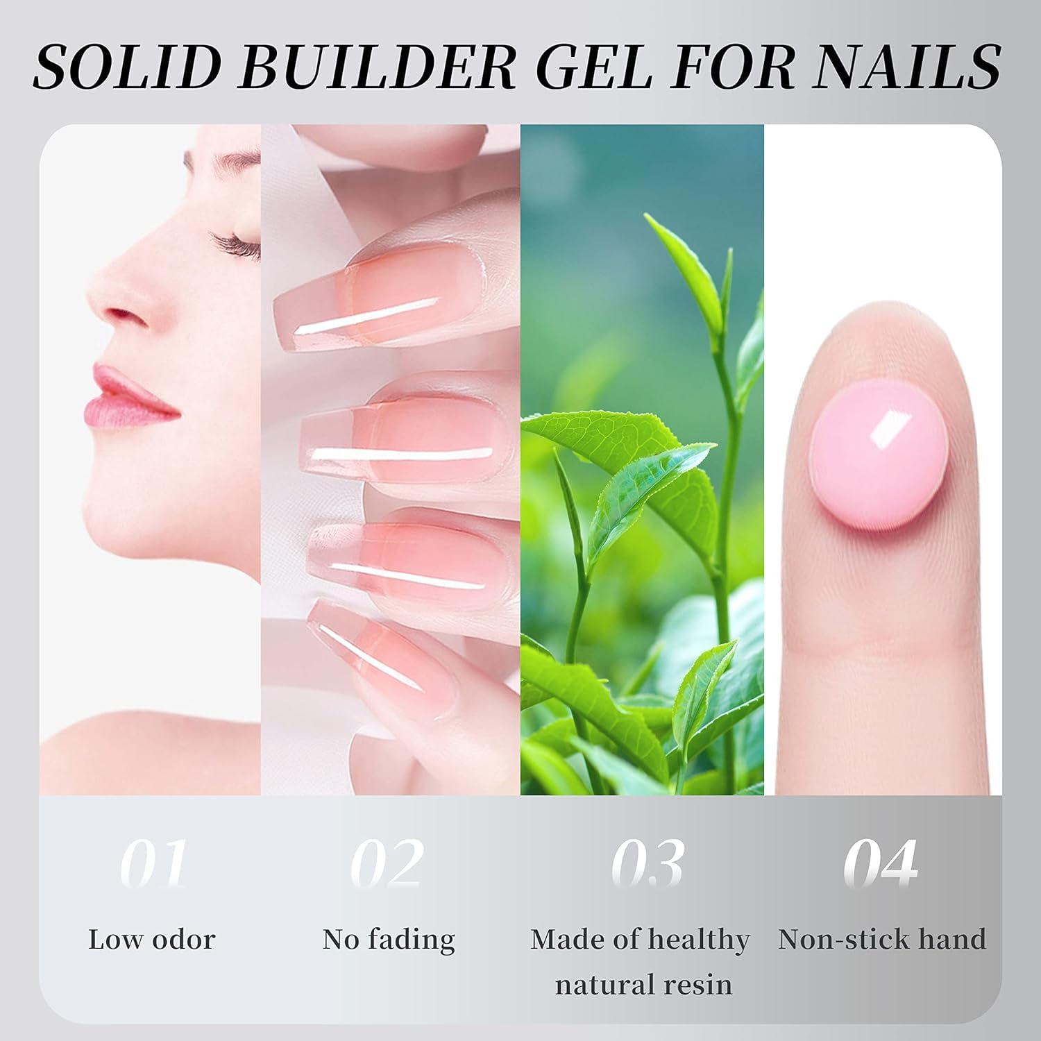 Hand holding Aijimei 4 color solid builder gel set