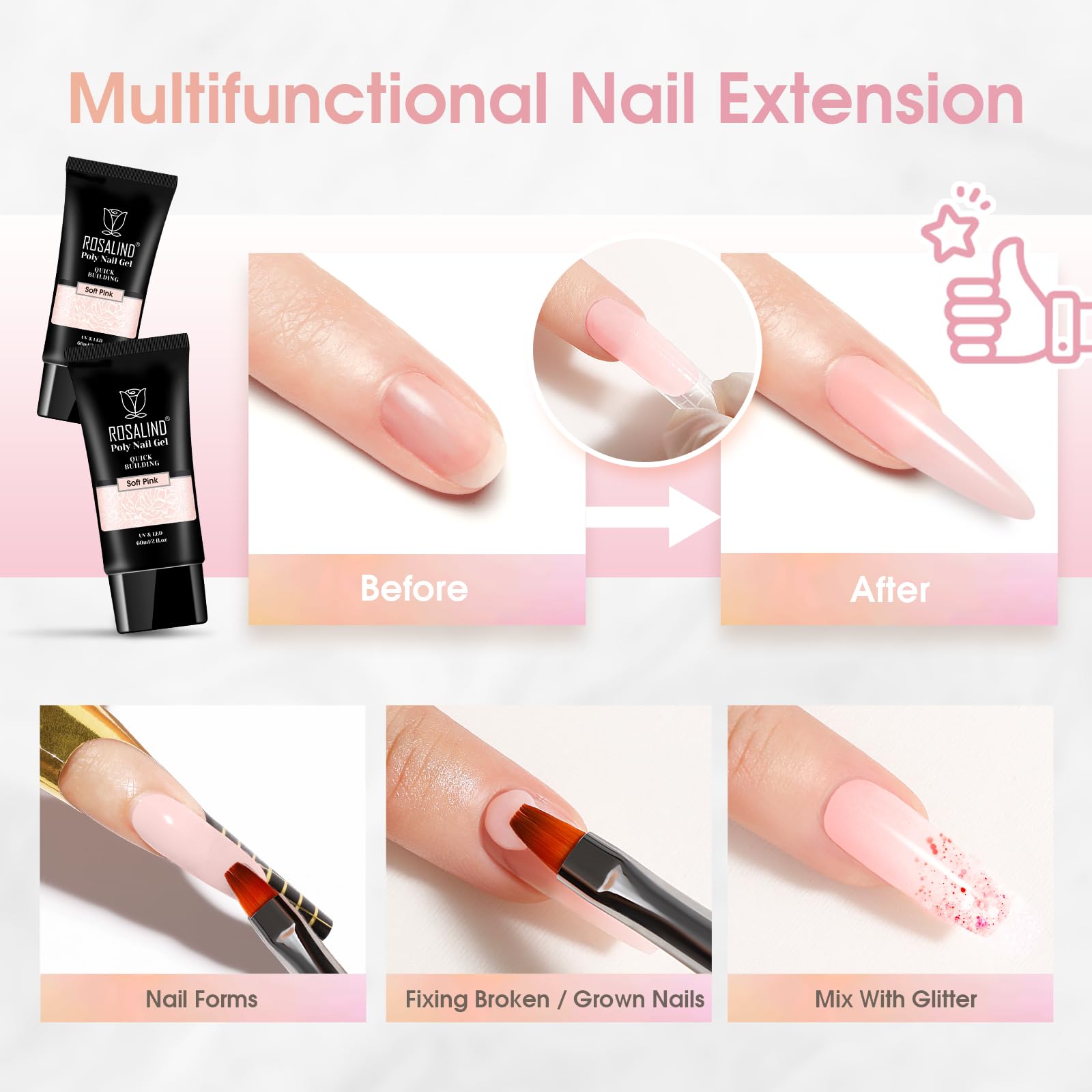 Natural finish soft pink poly gel for manicure enthusiasts