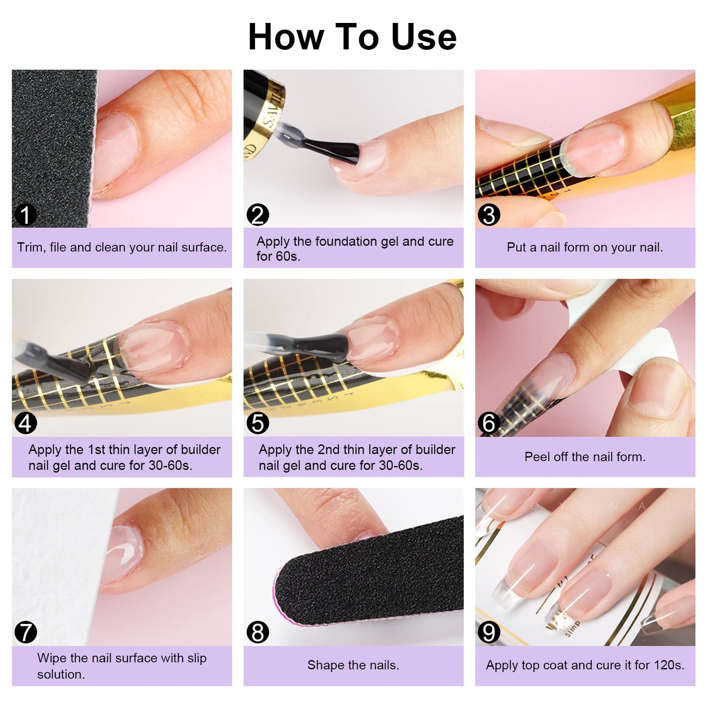 Nail art decoration using Saviland 5-in-1 builder gel adhesive