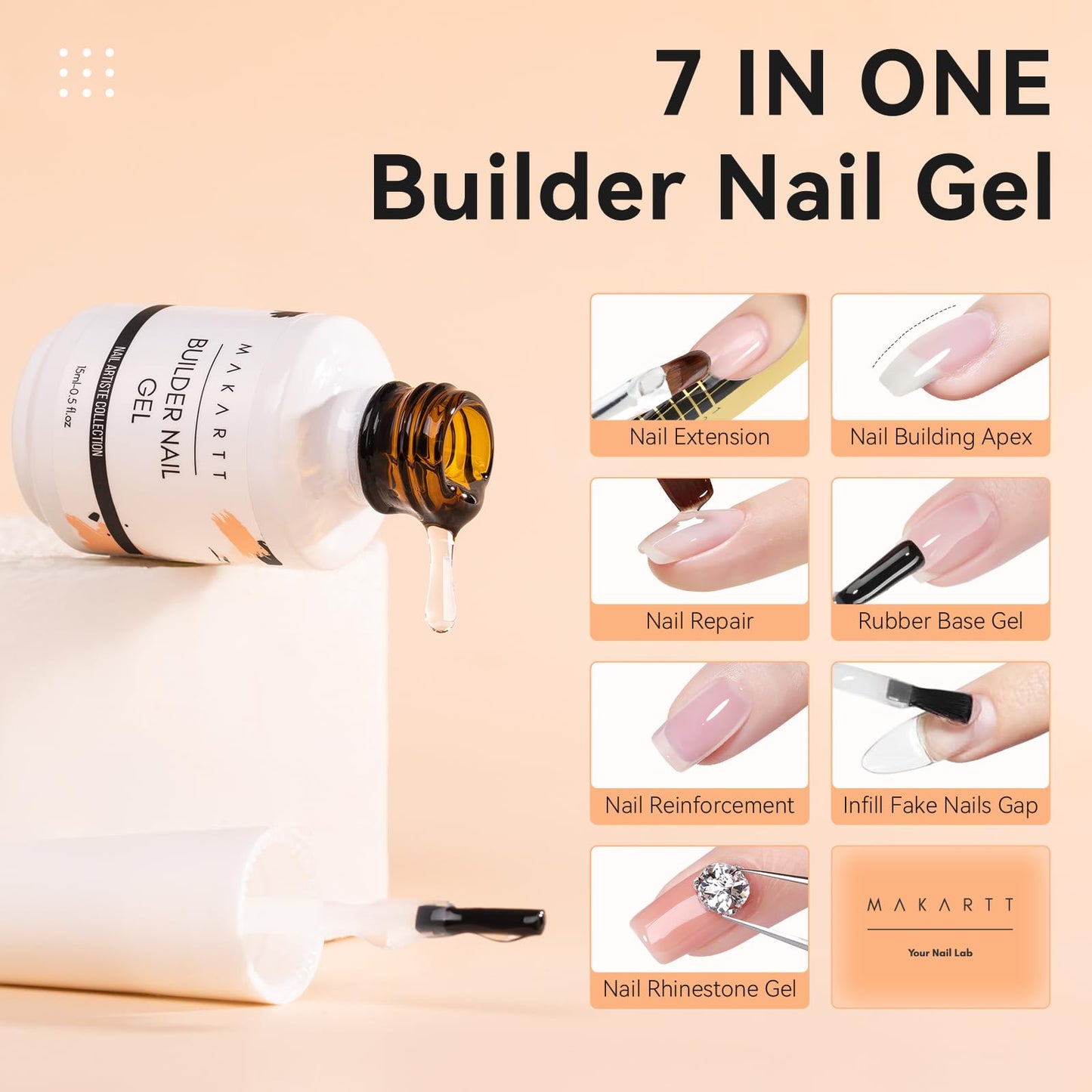 Makartt clear builder gel 15 milliliter bottle packaging