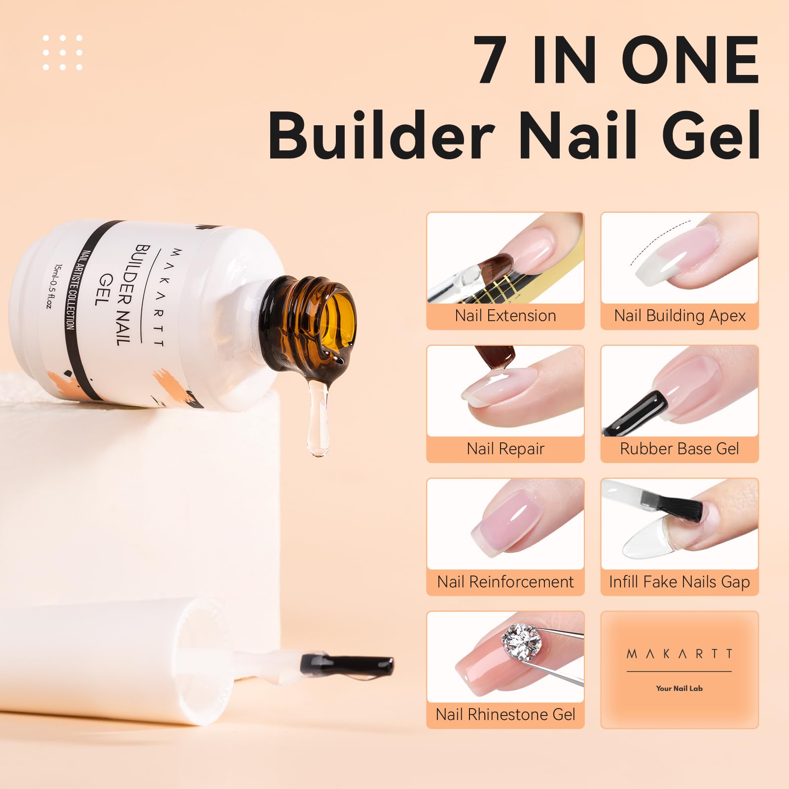 Makartt clear builder gel 15 milliliter bottle packaging