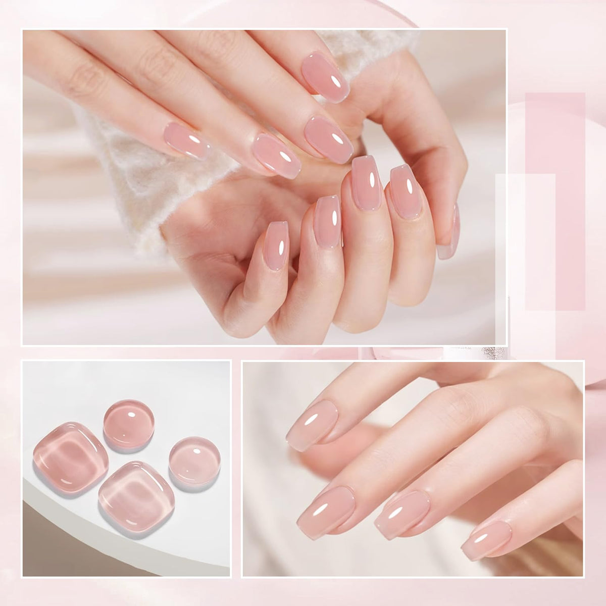 Packaging box and complete 6 color nail gel set layout.