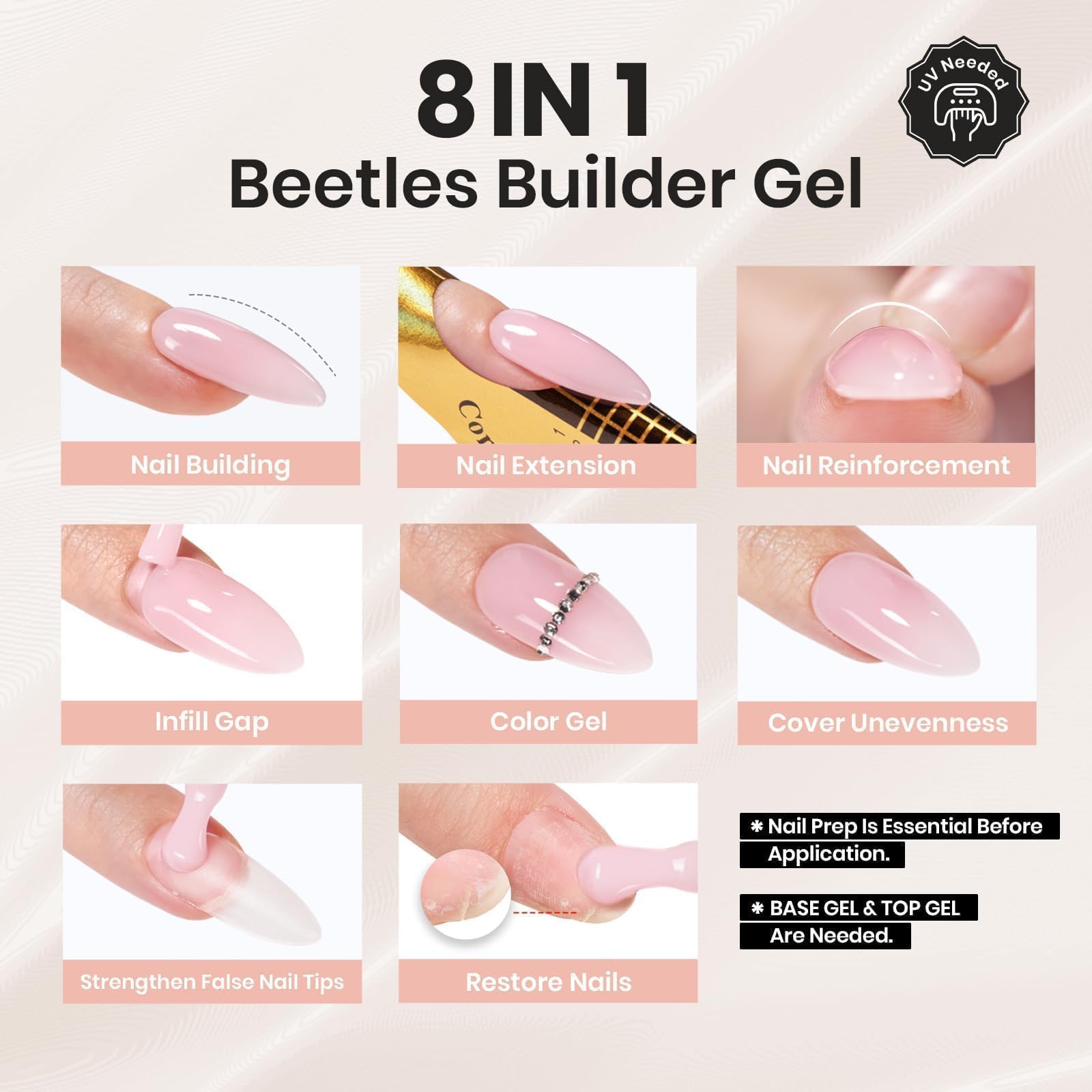Beetles 7 in 1 gel polish bottles arranged neatly